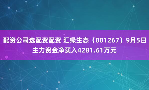 配资公司选配资配资 汇绿生态（001267）9月5日主力资金净买入4281.61万元