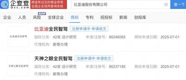 网上配资官网 比亚迪注册全民智驾商标